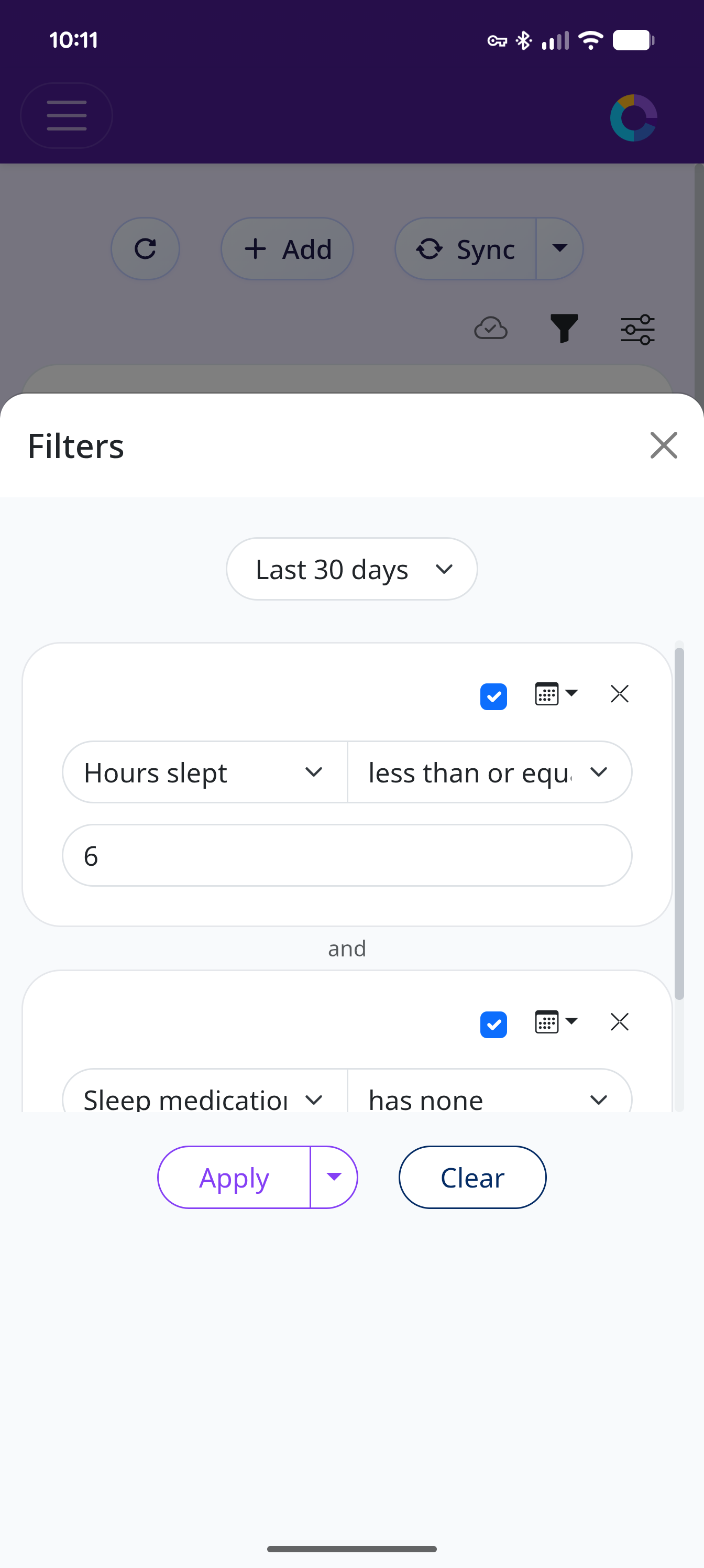 Sleep data filtering